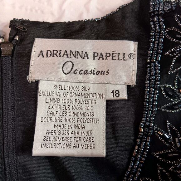 Vintage Adriana Papell Occasions Black Silk Beaded Floral Short Sleeve Sz 18 - Picture 14 of 15